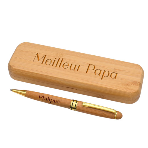 Ensemble écrin bois avec stylo bois à personnaliser