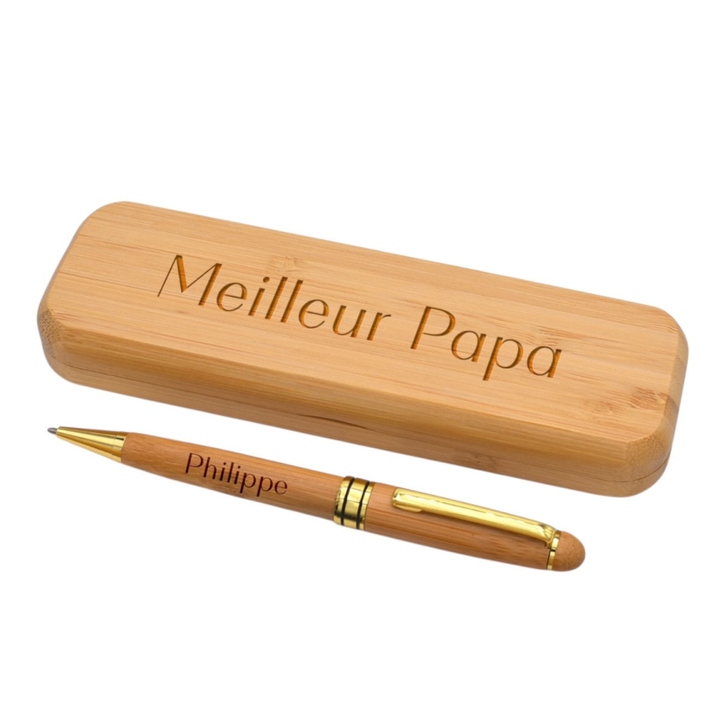 Ensemble écrin bois avec stylo bois à personnaliser