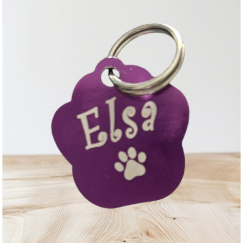 Médaillon pour chat  en alu violet à personnaliser