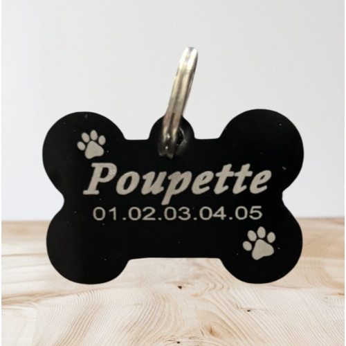 Médaillon pour chien en alu noir à personnaliser
