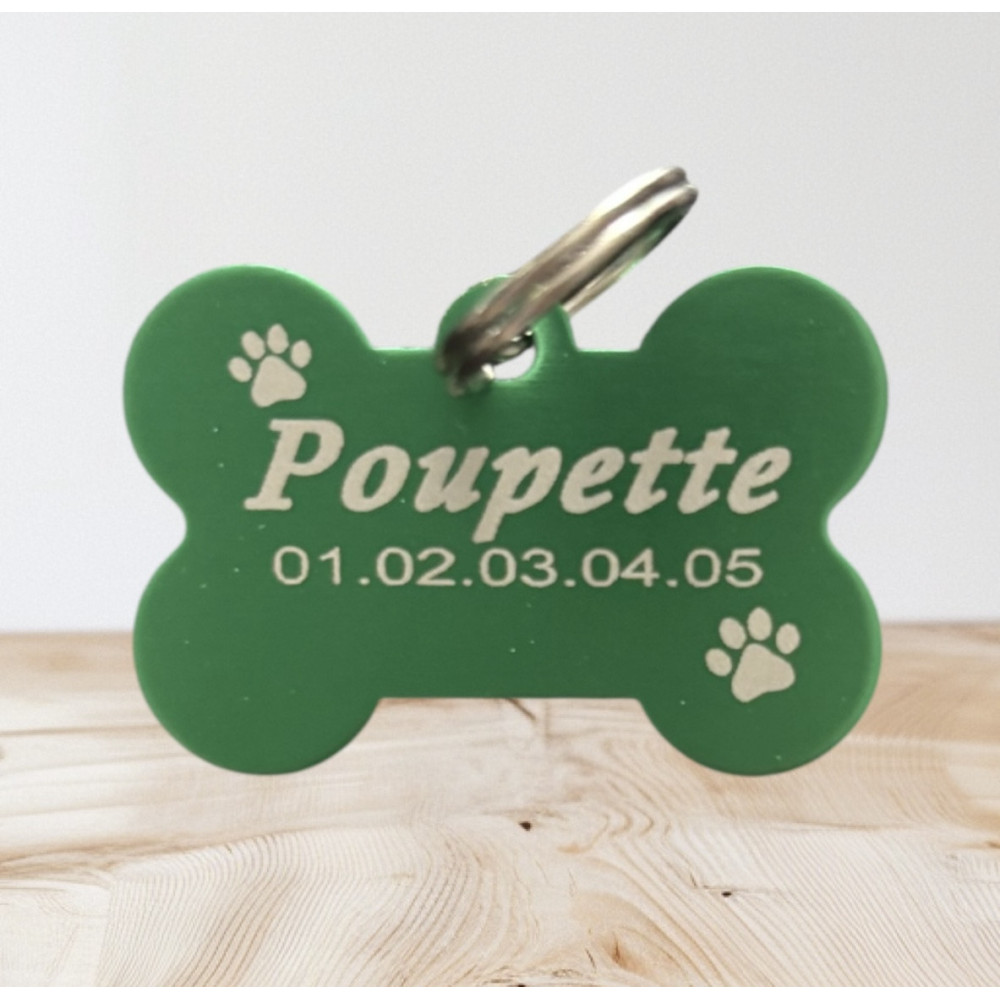 Médaillon pour chien en alu vert à personnaliser