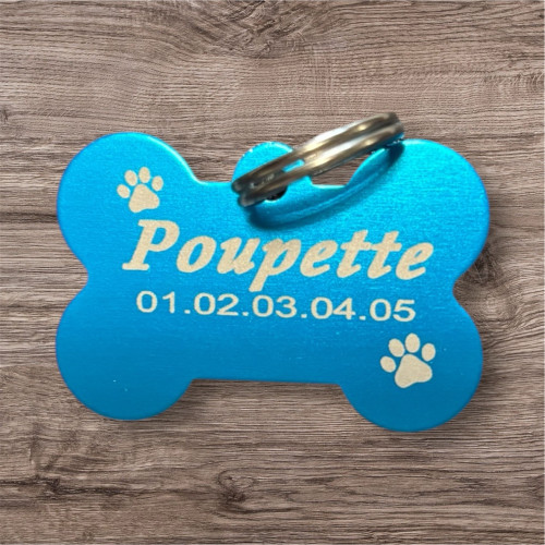 Médaillon pour chien en alu bleu à personnaliser