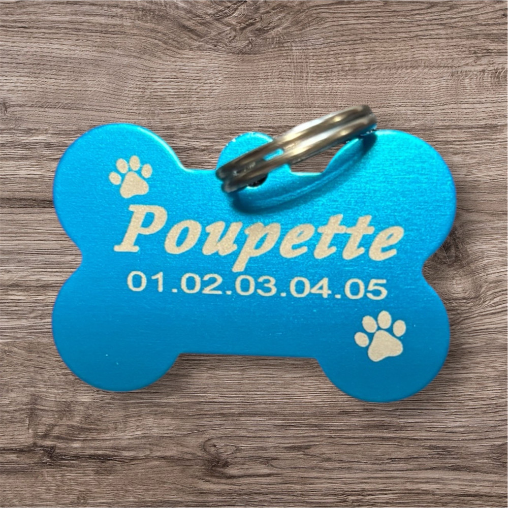 Médaillon pour chien en alu bleu à personnaliser