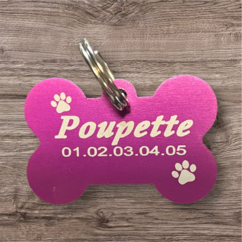 Médaillon pour chien en alu violet à personnaliser