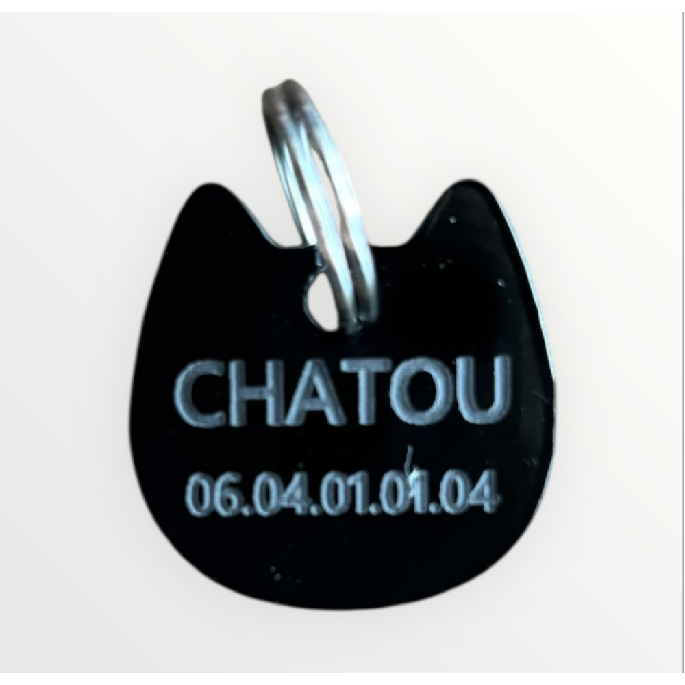 Médaillon pour chat en plexiglas noir à personnaliser