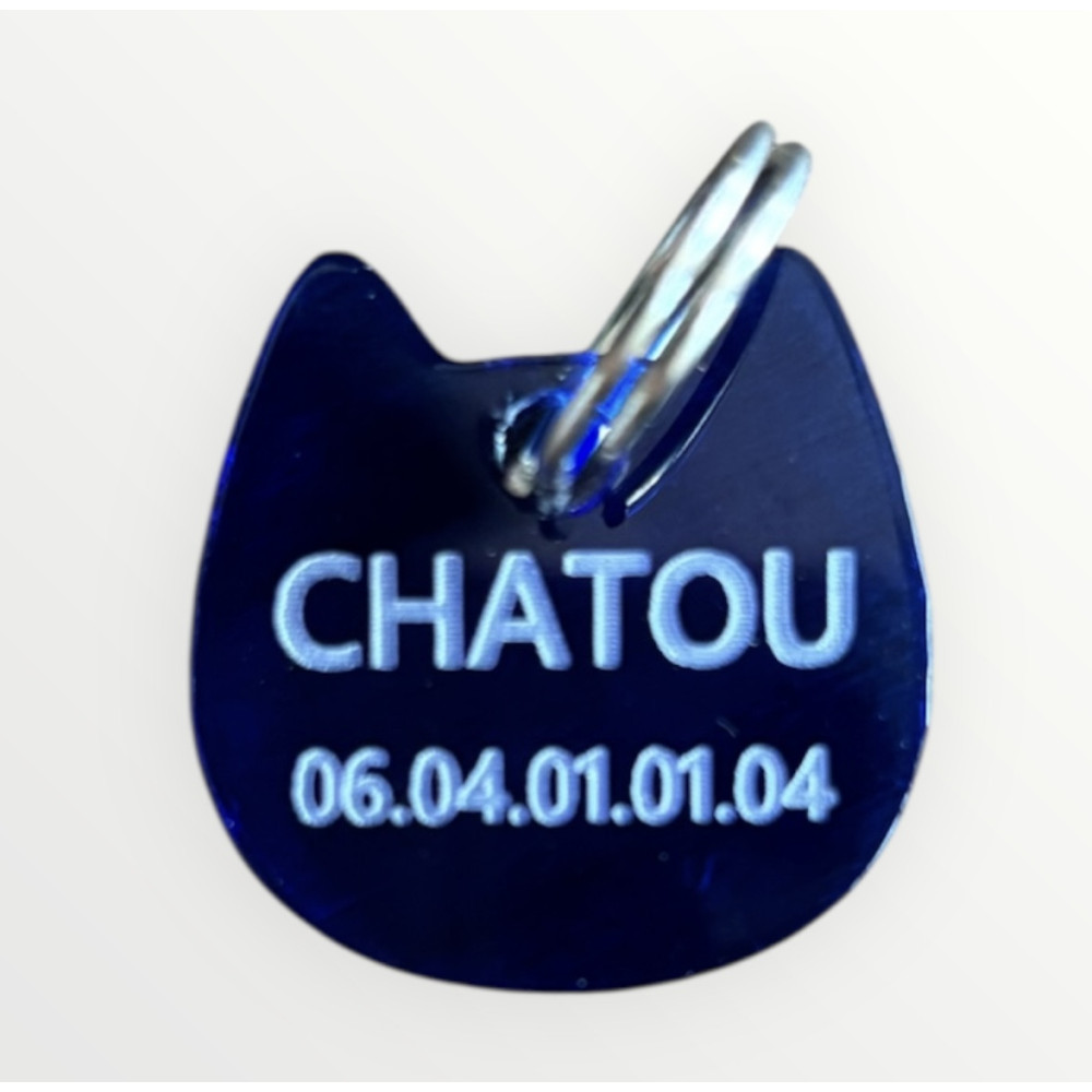 Médaillon pour chat en plexiglas bleu à personnaliser