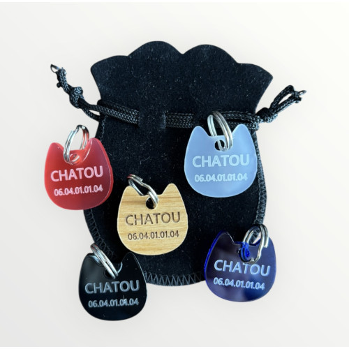 Médaillon pour chat en plexiglas bleu à personnaliser